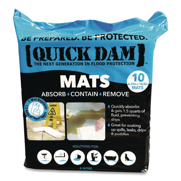 Quick Dam Super Absorbent Mats, 1.5 qt, 7" x 14", 10/Pack (QKDWUM10) Pack of 10