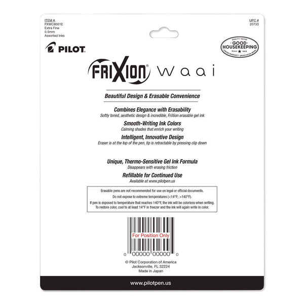 Pilot® Frixion Waai Erasable Gel Pen, Retractable, Extra Fine, 0.5 mm, Assorted Ink and Barrel Colors, 8/Pack (PIL20733) Pack of 8