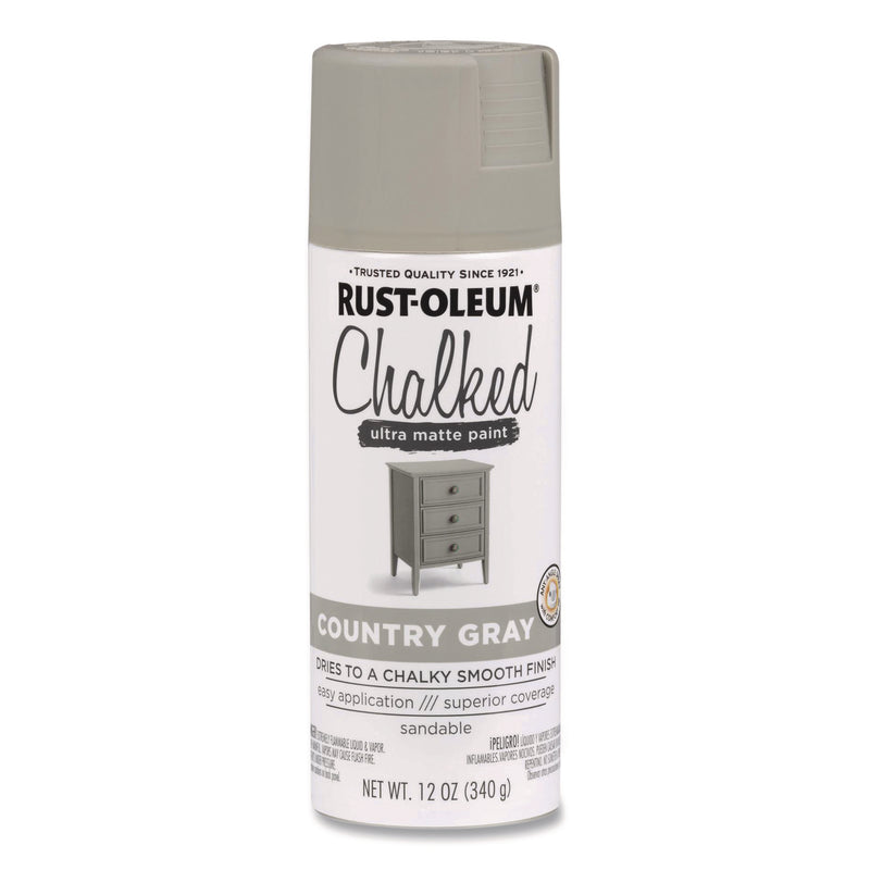 Rust-Oleum® Ultra Matte Chalked Paint, Matte Country Gray, 12 oz Aerosol Can (RST302593EA) Each