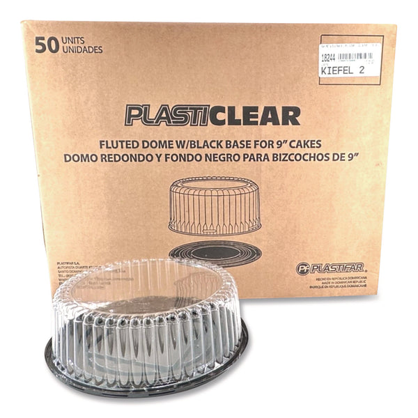 Plastifar Bakery Containers, 9" Cake Container, 11.2" Diameter x 3.5" h, Black/Clear, 50/Carton (PST18244) Case of 50