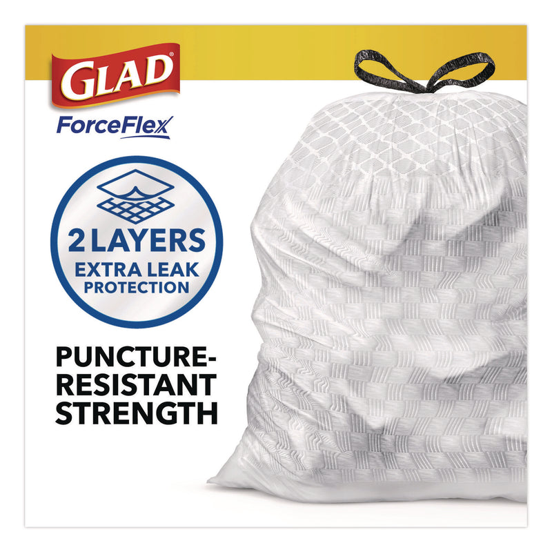 Glad® ForceFlex Kitchen Drawstring Trash Bags, Drawstring, 13 gal, Unscented, 23.47 x 25.38, White, 110 Bags/Box, 3 Boxes/Carton (CLO22541CT) Case of 330