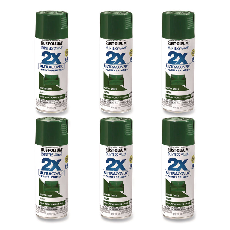 Rust-Oleum® Painter's Touch 2X Ultra Cover Spray Paint, Gloss Hunter Green, 12 oz Aerosol Can, 6/Carton (RST334034) Case of 6