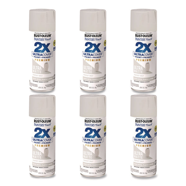 Rust-Oleum® Painter's Touch 2X Ultra Cover Spray Paint, Ultra Matte Gray, 12 oz Aerosol Can, 6/Carton (RST331184) Case of 6