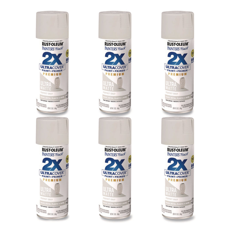 Rust-Oleum® Painter's Touch 2X Ultra Cover Spray Paint, Ultra Matte Gray, 12 oz Aerosol Can, 6/Carton (RST331184) Case of 6
