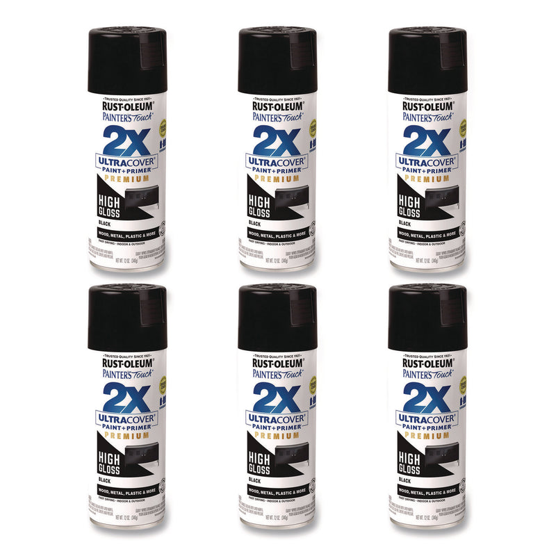 Rust-Oleum® Painter's Touch 2X Ultra Cover Spray Paint, High Gloss Black, 12 oz Aerosol Can, 6/Carton (RST331172) Case of 6