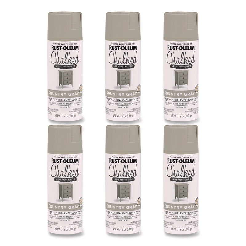 Rust-Oleum® Ultra Matte Chalked Paint, Matte Country Gray, 12 oz Aerosol Can, 6/Carton (RST302593) Case of 6