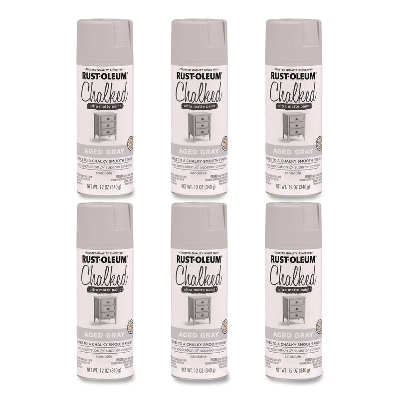 Rust-Oleum® Ultra Matte Chalked Paint, Matte Aged Gray, 12 oz Aerosol Can, 6/Carton (RST302592) Case of 6