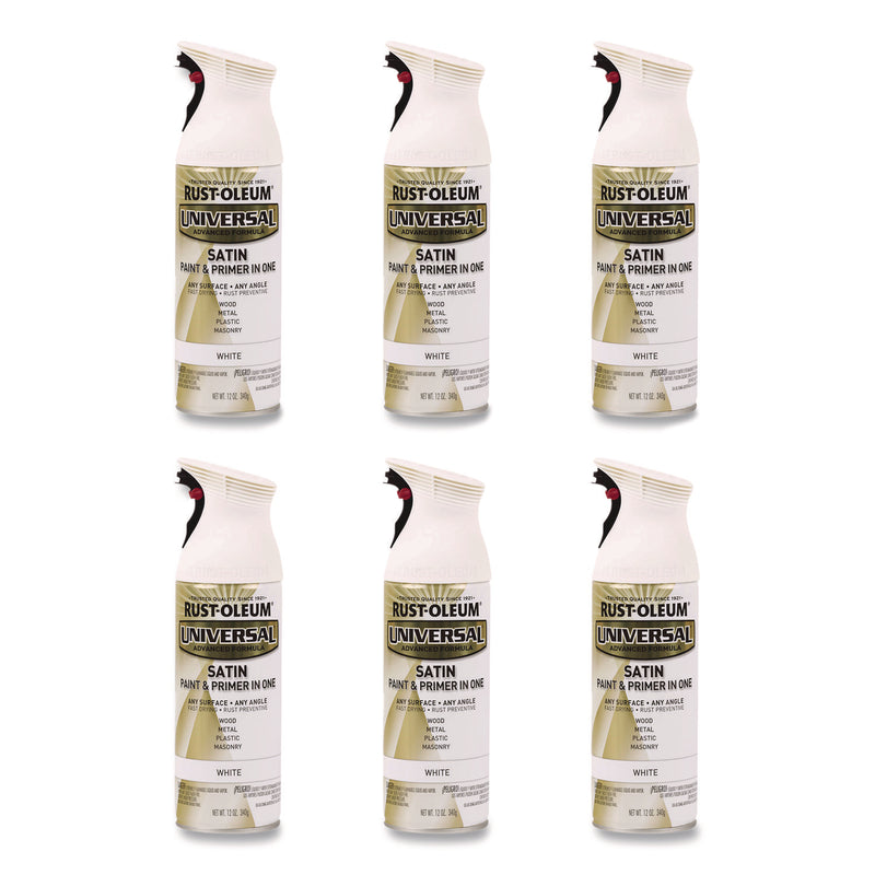 Rust-Oleum® Universal Premium Spray Paint, Satin White, 12 oz Aerosol Can, 6/Carton (RST245210) Case of 6