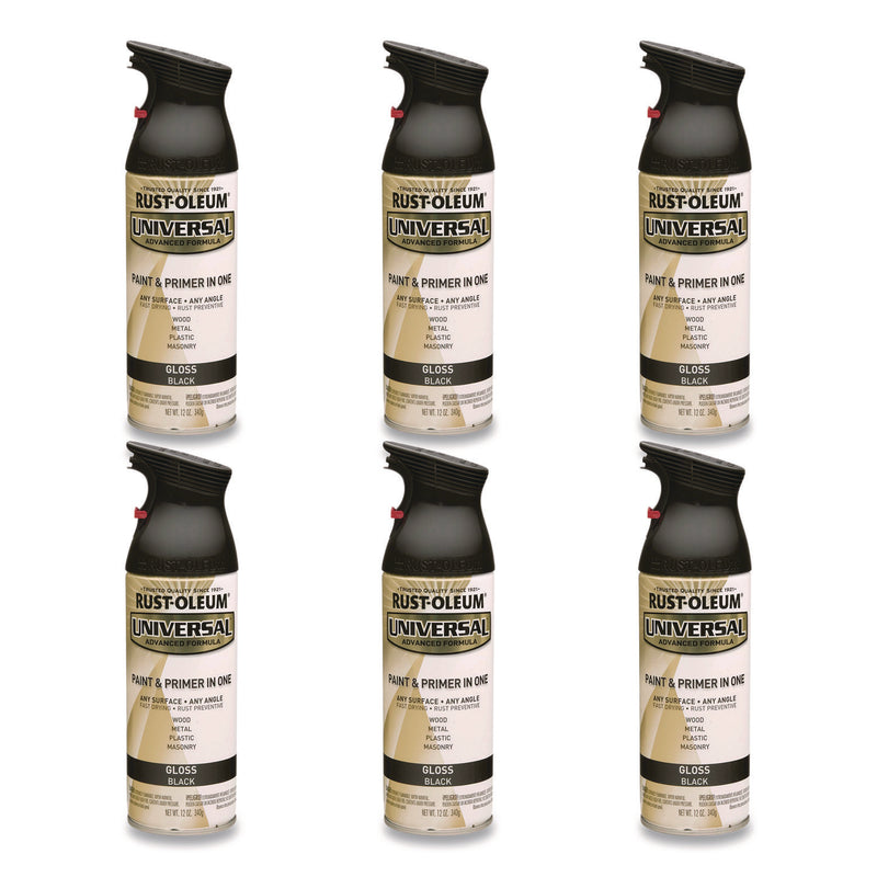 Rust-Oleum® Universal Premium Spray Paint, Gloss Black, 12 oz Aerosol Can, 6/Carton (RST245196) Case of 6