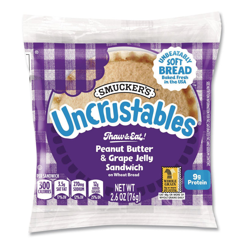 Smucker's® UNCRUSTABLES Peanut Butter and Grape Jelly on Wheat Bread, 2.6 oz Bag, 48/Carton (GRR22002219) Case of 48