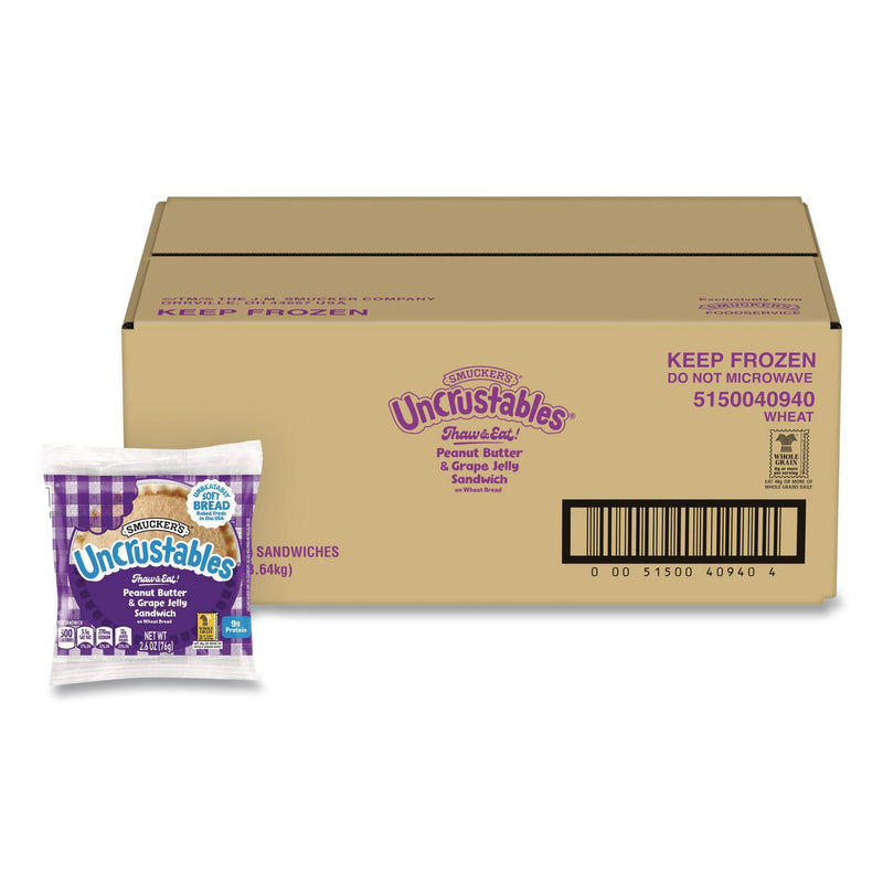 Smucker's® UNCRUSTABLES Peanut Butter and Grape Jelly on Wheat Bread, 2.6 oz Bag, 48/Carton (GRR22002219) Case of 48