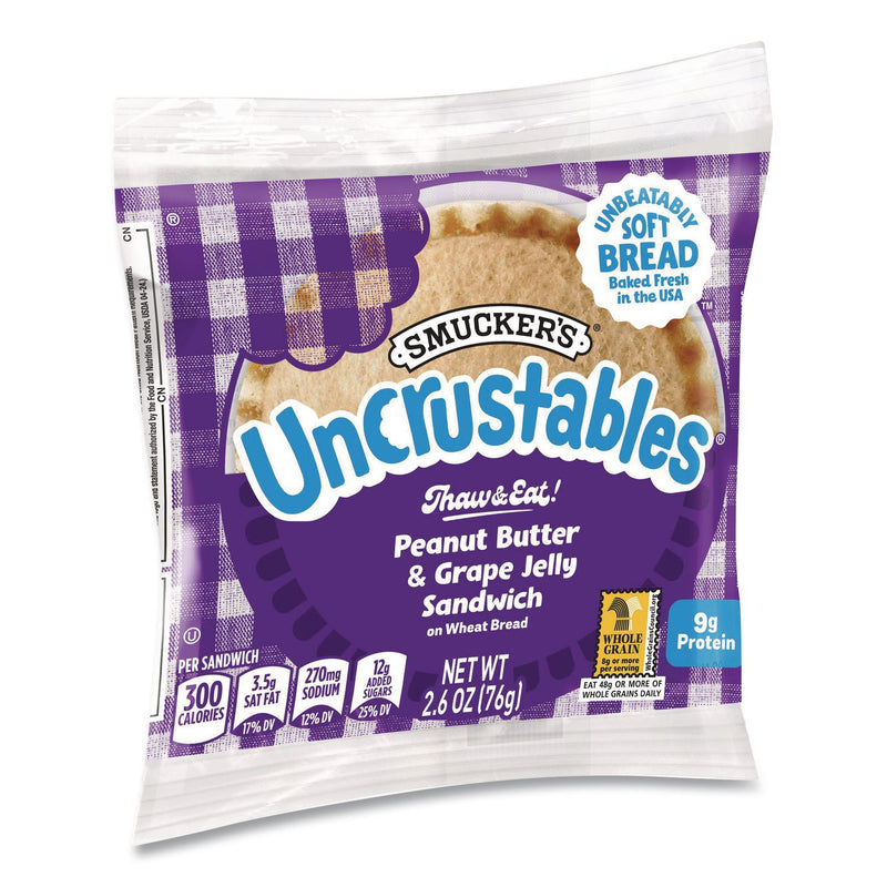 Smucker's® UNCRUSTABLES Peanut Butter and Grape Jelly on Wheat Bread, 2.6 oz Bag, 48/Carton (GRR22002219) Case of 48