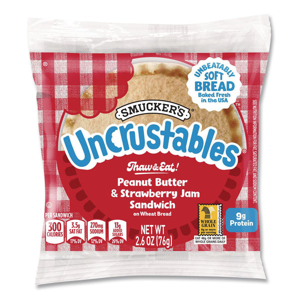 Smucker's® UNCRUSTABLES Peanut Butter and Strawberry Jam on Wheat Bread, 2.6 oz Bag, 48/Carton (GRR22002220) Case of 48