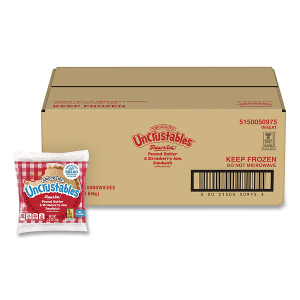 Smucker's® UNCRUSTABLES Peanut Butter and Strawberry Jam on Wheat Bread, 2.6 oz Bag, 48/Carton (GRR22002220) Case of 48