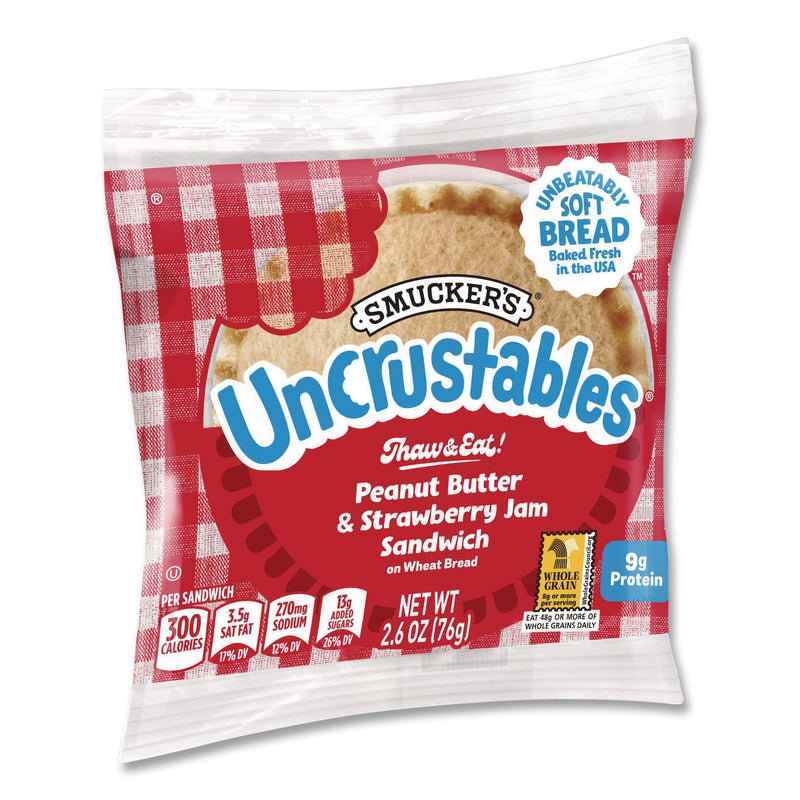 Smucker's® UNCRUSTABLES Peanut Butter and Strawberry Jam on Wheat Bread, 2.6 oz Bag, 48/Carton (GRR22002220) Case of 48