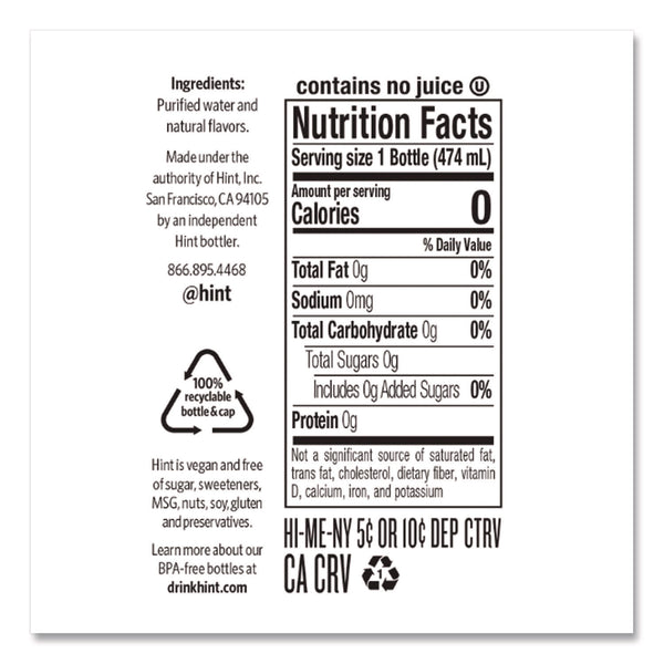 Hint Flavored Water, Cherry, 16 oz Bottle, 12 Bottles/Carton (HIN00157) Case of 12