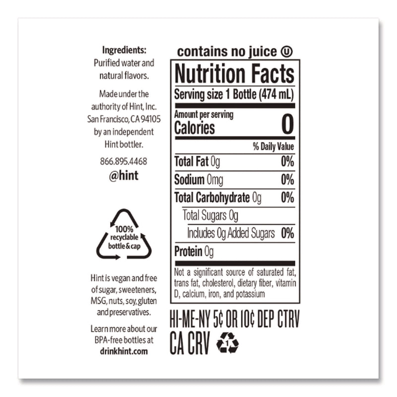 Hint Flavored Water, Cherry, 16 oz Bottle, 12 Bottles/Carton (HIN00157) Case of 12