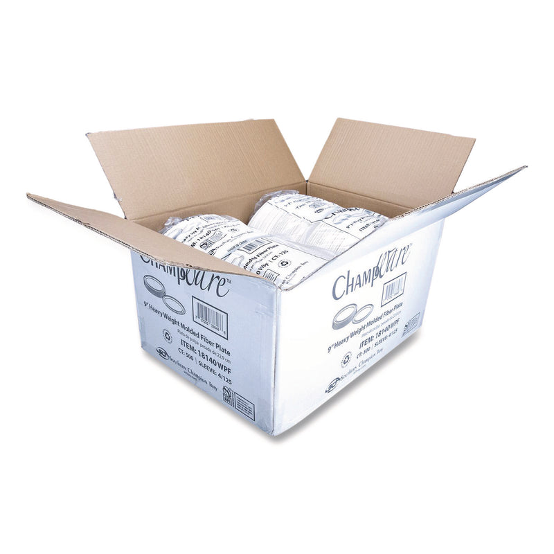 SCT® ChampWare Molded Fiber Tableware, Molded Fiber Plate, 9" dia, White, 125 Plates/Sleeve, 4 Sleeves/Carton (SCH18140WPF) Case of 500