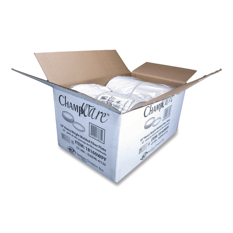 SCT® ChampWare Molded Fiber Tableware, Molded Fiber Plate, 10" dia, White, 125 Plates/Sleeve, 4 Sleeves/Carton (SCH18160WPF) Case of 500