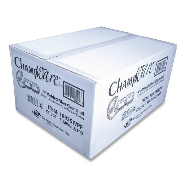 SCT® ChampWare Molded-Fiber Clamshell Containers, 9 x 9 x 3, White, 100/Sleeve, 2 Sleeves/Carton (SCH18935WPF) Case of 200