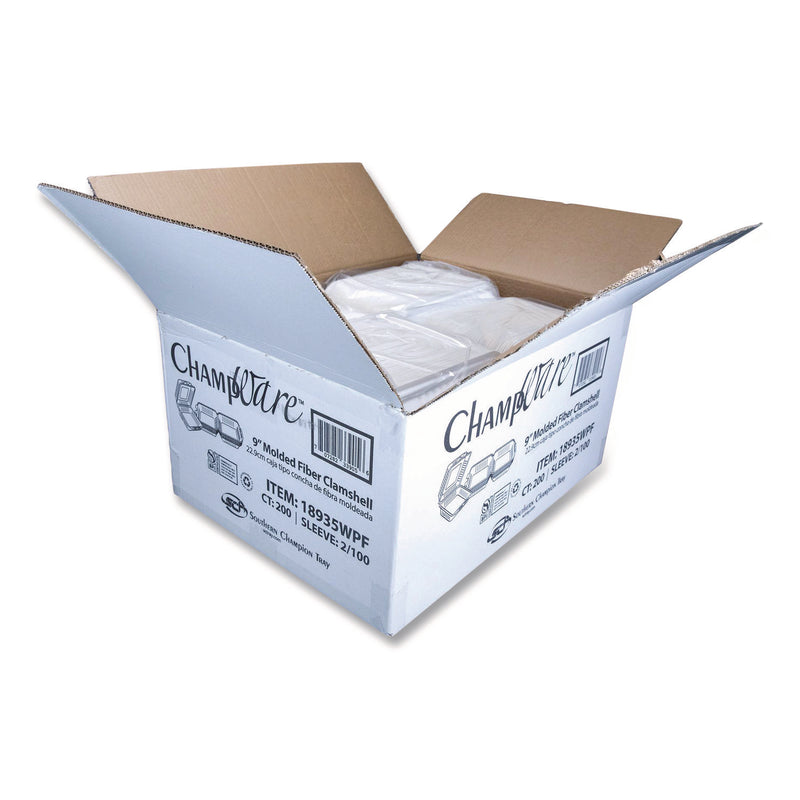 SCT® ChampWare Molded-Fiber Clamshell Containers, 9 x 9 x 3, White, 100/Sleeve, 2 Sleeves/Carton (SCH18935WPF) Case of 200