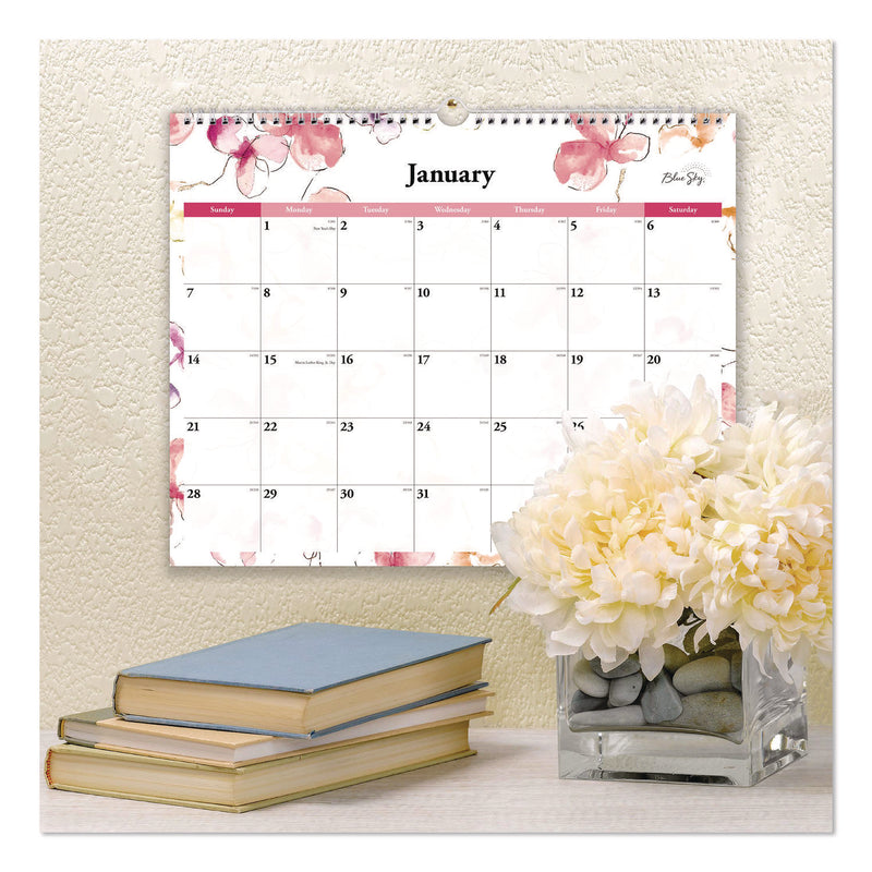 Blue Sky® Lindley Monthly Wall Calendar, Floral Artwork, 15 x 12, White/Pink/Red Sheets, 12-Month (Jan to Dec): 2026 (BLS117888) Each