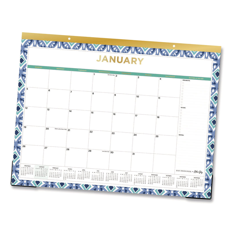 Blue Sky® Tile Monthly Desk Pad Calendar, Geometric Artwork, 22 x 17, White/Blue/Green Sheets, 12-Month (Jan to Dec): 2026 (BLS133694) Each