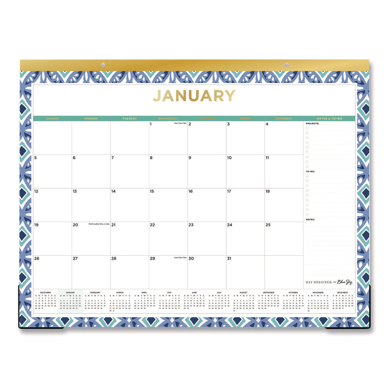 Blue Sky® Tile Monthly Desk Pad Calendar, Geometric Artwork, 22 x 17, White/Blue/Green Sheets, 12-Month (Jan to Dec): 2026 (BLS133694) Each