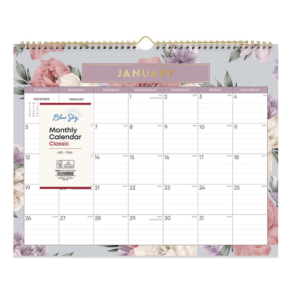Blue Sky® Tula Monthly Wall Calendar, Floral Artwork, 15 x 12, White/Multicolor Sheets, 12-Month (Jan to Dec): 2026 (BLS144076) Each
