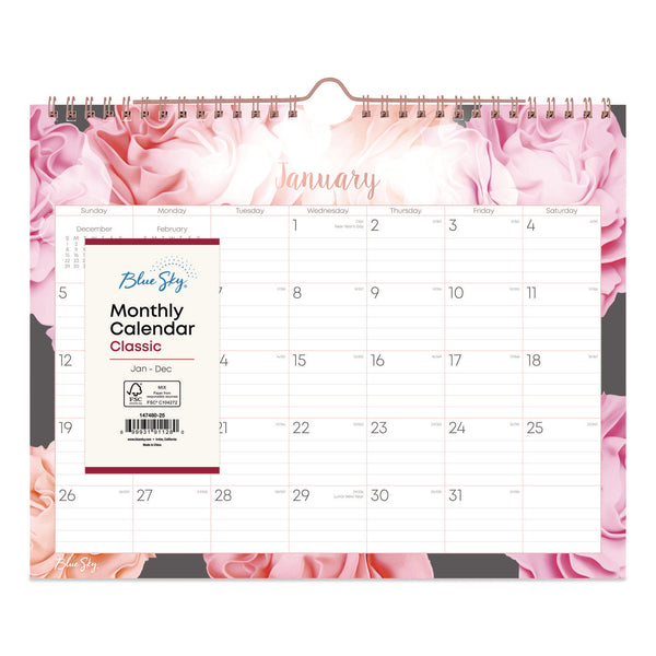 Blue Sky® Joselyn Monthly Wall Calendar, Floral Artwork, 11 x 8.75, White/Multicolor Sheets, 12-Month (Jan to Dec): 2026 (BLS147480) Each