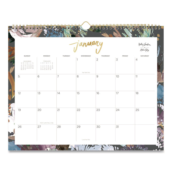 Blue Sky® Midnight Garden Monthly Wall Calendar, 15 x 12, Floral Artwork, White/Multicolor Sheets, 12-Month (Jan to Dec): 2026 (BLS149058) Each