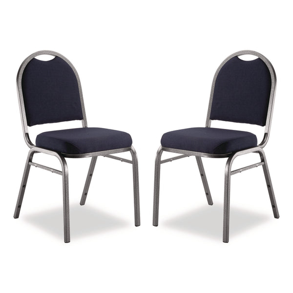 NPS® 9200 Series Premium Upholstered Stack Chair, Fabric, Supports 500 lb, 19" Seat Ht, Midnight Blue Seat/Back, Silver Base, 2/PK (NPS9254SV2) Each
