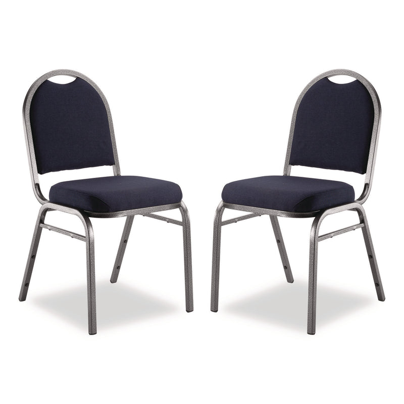 NPS® 9200 Series Premium Upholstered Stack Chair, Fabric, Supports 500 lb, 19" Seat Ht, Midnight Blue Seat/Back, Silver Base, 2/PK (NPS9254SV2) Each
