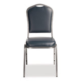 NPS® 9300 Series Deluxe Upholstered Stack Chair, Vinyl, Supports 500 lb, 19" Seat Ht, Midnight Blue Seat/Back, Silver Base, 2/Pack (NPS9304SV2) Each