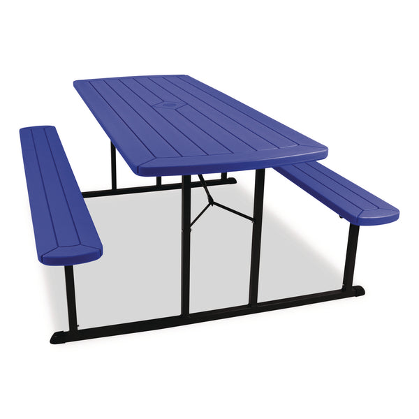 NPS® Blow Molded Folding Picnic Table, Rectangular, 57w x 72d x 29.5h, Blue Top, Black Base/Legs (NPSBMPT3072BK04) Each