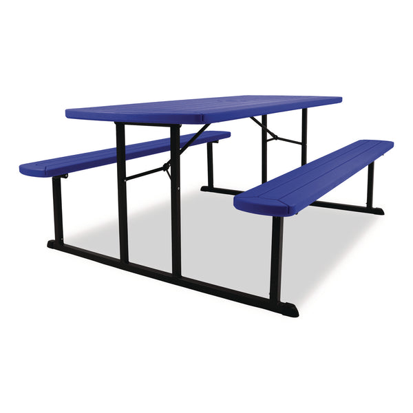 NPS® Blow Molded Folding Picnic Table, Rectangular, 57w x 72d x 29.5h, Blue Top, Black Base/Legs (NPSBMPT3072BK04) Each