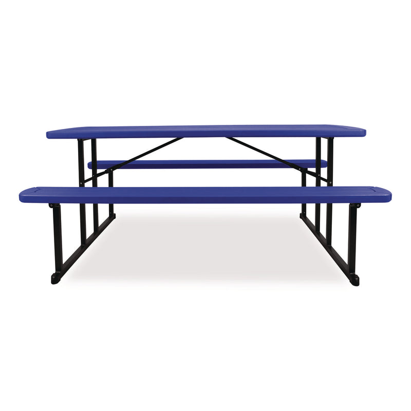 NPS® Blow Molded Folding Picnic Table, Rectangular, 57w x 72d x 29.5h, Blue Top, Black Base/Legs (NPSBMPT3072BK04) Each