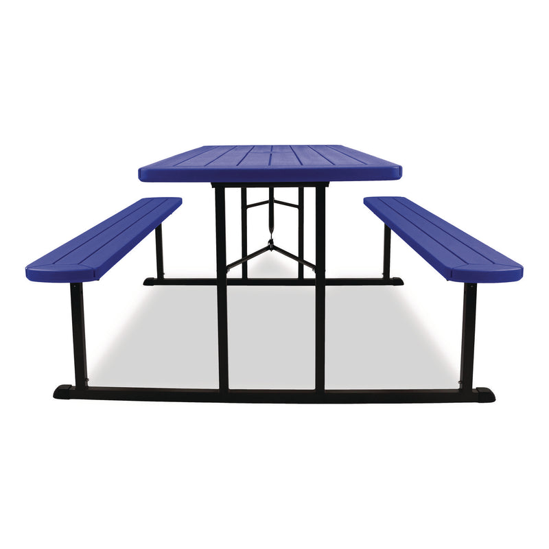 NPS® Blow Molded Folding Picnic Table, Rectangular, 57w x 72d x 29.5h, Blue Top, Black Base/Legs (NPSBMPT3072BK04) Each