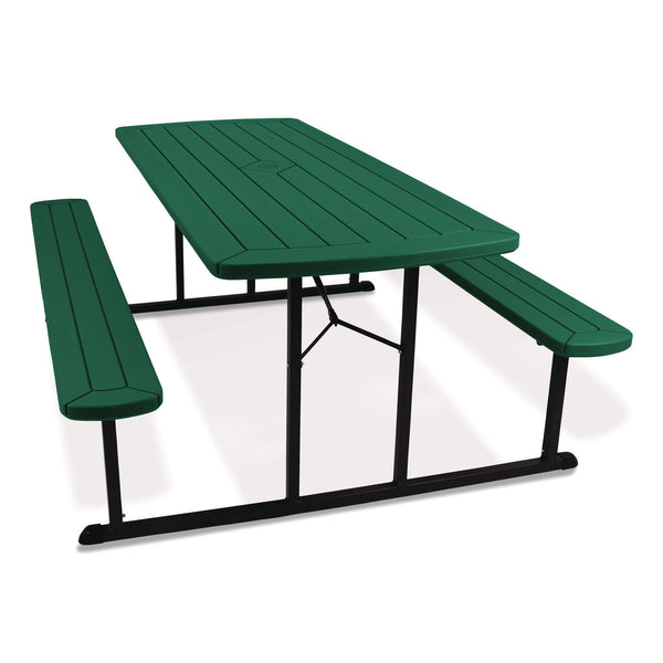 NPS® Blow Molded Folding Picnic Table, Rectangular, 57w x 72d x 29.5h, Green Top, Black Base/Legs (NPSBMPT3072BK06) Each