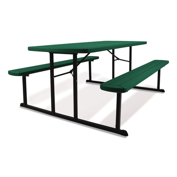 NPS® Blow Molded Folding Picnic Table, Rectangular, 57w x 72d x 29.5h, Green Top, Black Base/Legs (NPSBMPT3072BK06) Each