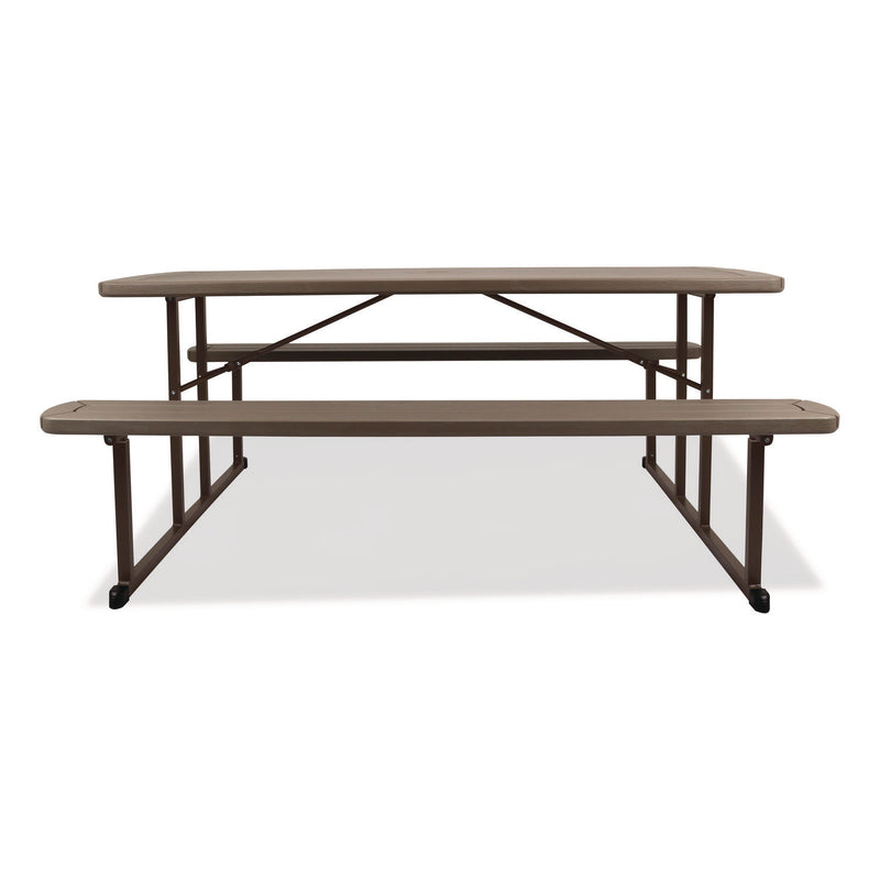 NPS® Blow Molded Folding Picnic Table, Rectangular, 57w x 72d x 29.5h, Brown Top, Brown Base/Legs (NPSBMPT3072BR03) Each