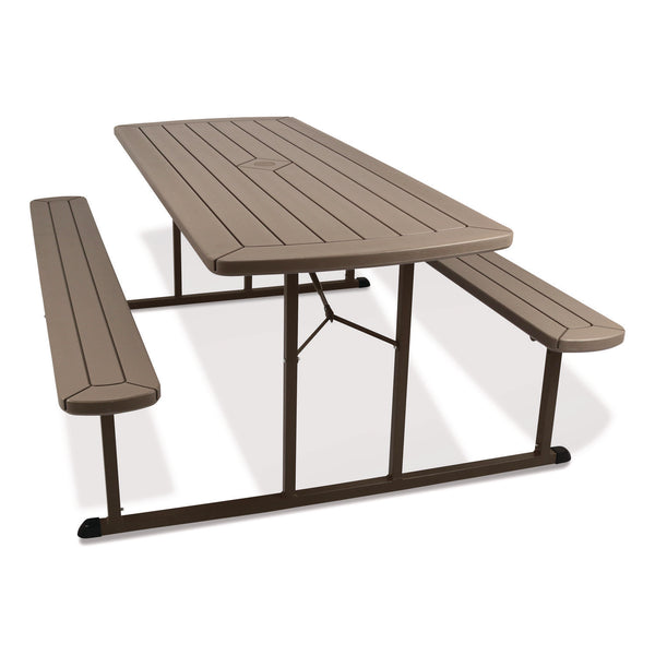 NPS® Blow Molded Folding Picnic Table, Rectangular, 57w x 72d x 29.5h, Brown Top, Brown Base/Legs (NPSBMPT3072BR03) Each