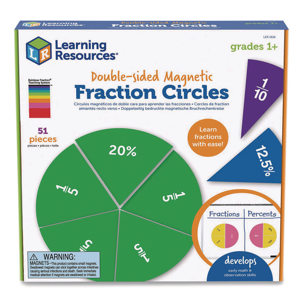 Learning Resources® Double-Sided Magnetic Rainbow Fraction and Percentage Circles, Grades 1 to 6, English, Randomly Assorted Colors, 9 Pieces (LRNLER1616) Each