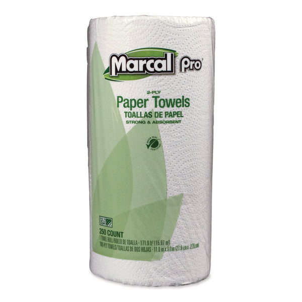 Marcal® 100% Premium Recycled Kitchen Roll Towels, 2-Ply, 11 x 8.8, White, 12 Rolls/Carton (MRC250HC) Case of 12