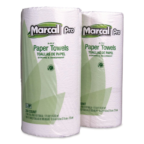Marcal® 100% Premium Recycled Kitchen Roll Towels, 2-Ply, 11 x 8.8, White, 12 Rolls/Carton (MRC250HC) Case of 12