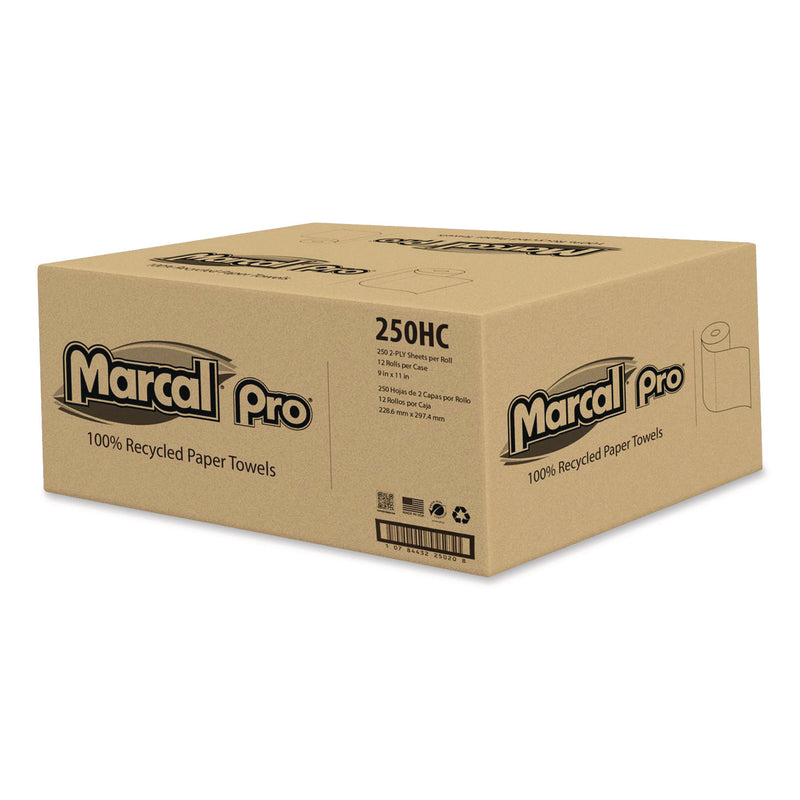 Marcal® 100% Premium Recycled Kitchen Roll Towels, 2-Ply, 11 x 8.8, White, 12 Rolls/Carton (MRC250HC) Case of 12