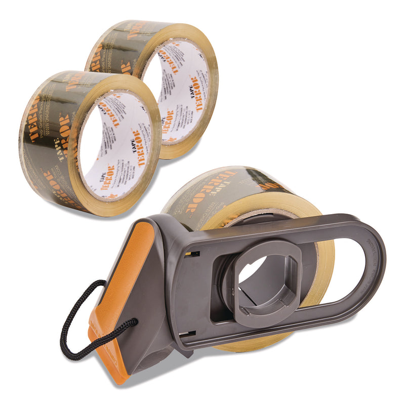 Tape Terror™ Tape Dispenser with Tape, 3" Core, Polypropylene, Gray/Orange, 1 Dispenser, 2 Rolls (CH7TT05735) Each