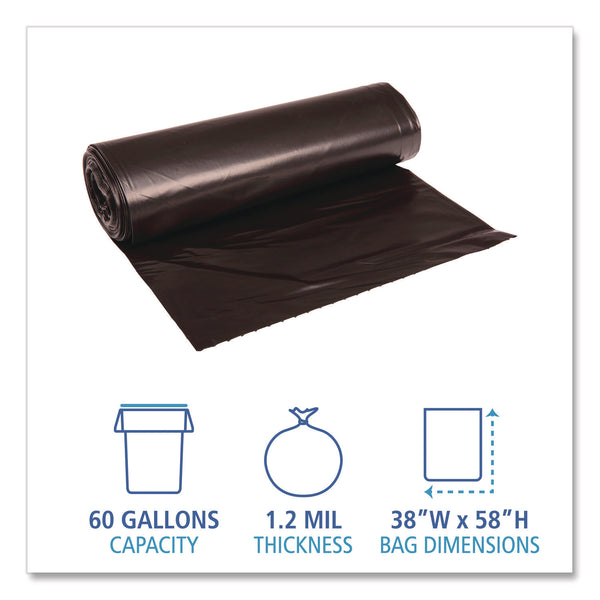 Heritage Reprocessed Resin Can Liners, 60 gal, 1.2 mil, 38 x 58, Black, 50 Rolls/Carton (BWK519E) Case of 50