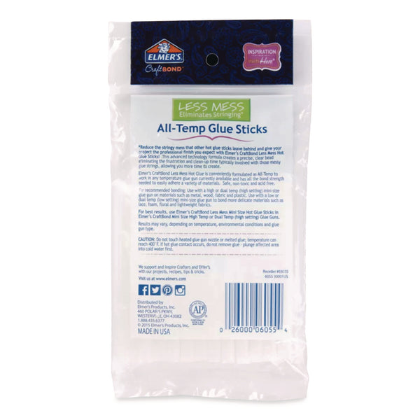 Elmer's® CraftBond Less Mess All-Temp Glue Sticks, 0.27" x 4", Dries Clear, 24/Pack (EPIE6055) Box of 24