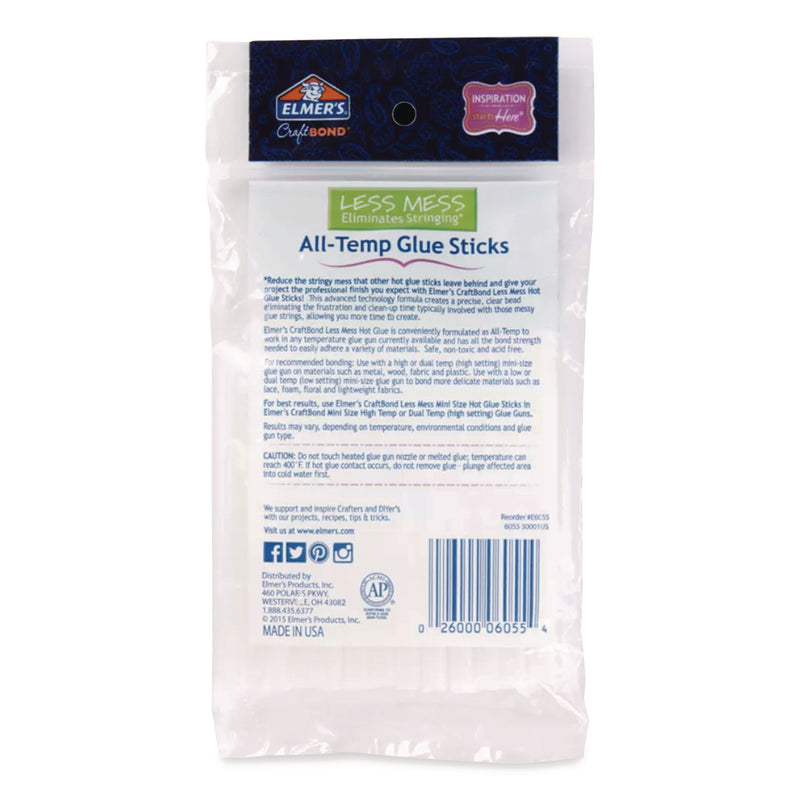 Elmer's® CraftBond Less Mess All-Temp Glue Sticks, 0.27" x 4", Dries Clear, 24/Pack (EPIE6055) Box of 24